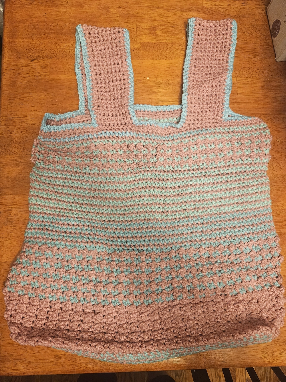 Handmade Crochet Travel Bag - Dusty Rose and Light Teal or Light Blue